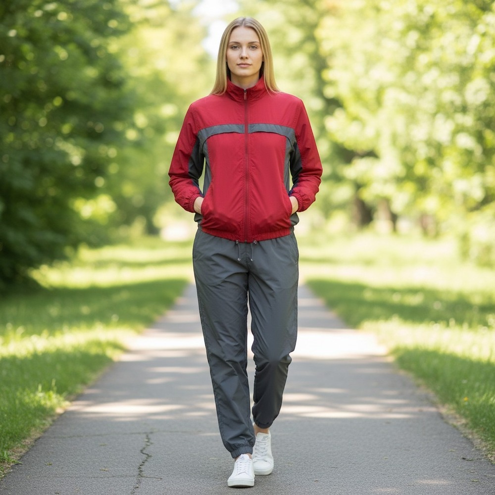 Reebok Tracksuit Set Womens M Red Gray Windbreaker Jacket Pants Vintage Sporty